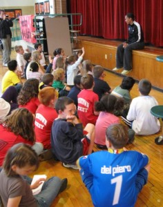 All eyes of the Cunniff School were on Angela Hucles of the Boston Breakers and the US Women's Soccer team when the two-time gold-medal winner came to the Watertown elementary school for a press conference with the Cunniff Kids News on June 12, 2009.