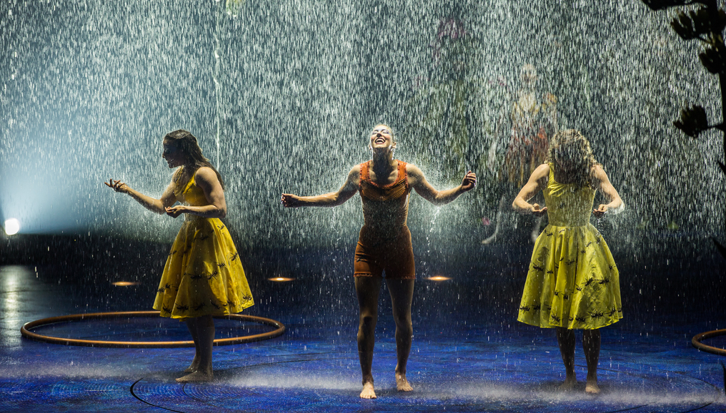 The rain inside the tent on the stage is one of the magical moments in the newest Cirque du Soleil show,