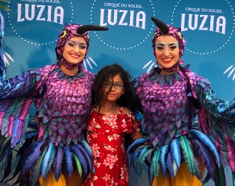 Performers pose with a Cunniff Kids News reporter on Bostons opening night, June 27, 2018.